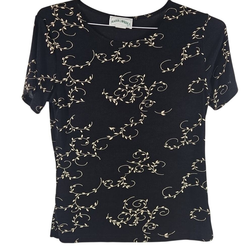 Whimsigoth Slinky Black Floral Baby Tee S Vintage 90s Y2K Dark Fairy Cottagecore